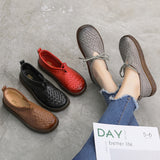Cutout Woven Textured Lace-up Leather Shoes