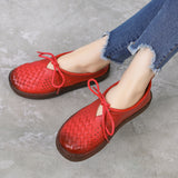 Cutout Woven Textured Lace-up Leather Shoes