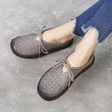 Cutout Woven Textured Lace-up Leather Shoes