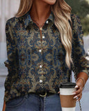 Paisley Print Button Front Long Sleeve Blouse