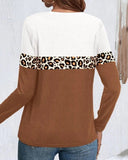 Leopard Pattern Color Block Drop Shoulder Button-up Shirt