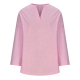 V-neck Plain Long Sleeve Linen Casual Shirt Blouse