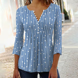 Elegant Printed V Neck Long Sleeve Shirt
