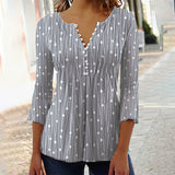 Elegant Printed V Neck Long Sleeve Shirt