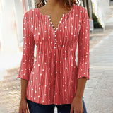 Elegant Printed V Neck Long Sleeve Shirt