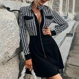 Elegant Stand Collar Patchwork Plaid Dress