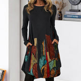 Ethnic Print Pullover Long Sleeve Dress