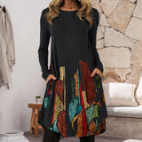 Ethnic Print Pullover Long Sleeve Dress