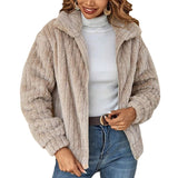 Women's Lapel Full-Zip Polar Soft Fleece Cropped Coat