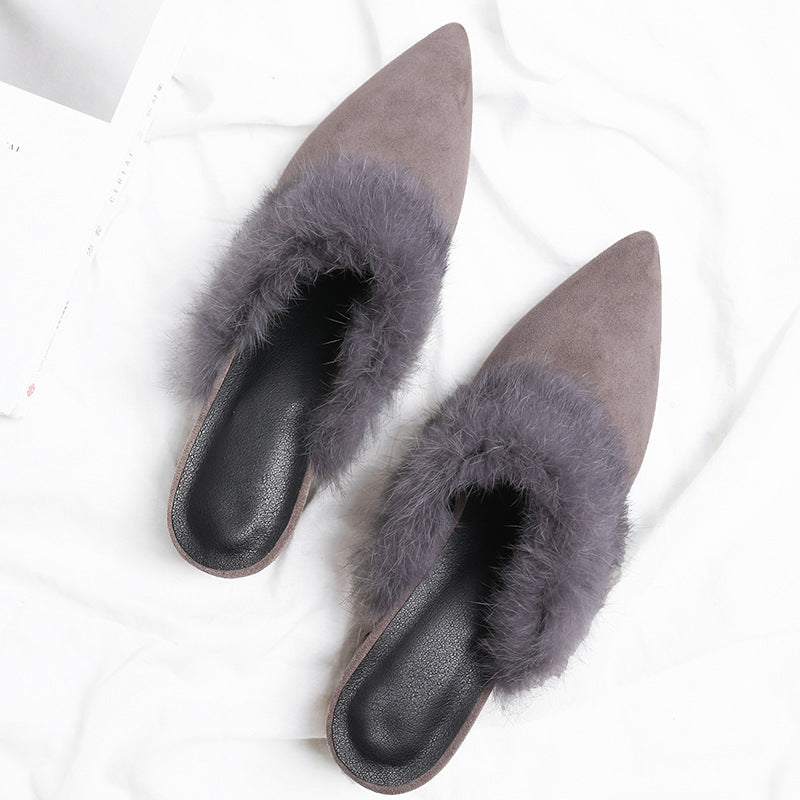Fashion Sheepskin Chunky Rabbit Fur Loafers