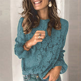 Flared Sleeve Long Sleeve Hollow Lace Shirt