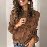 Flared Sleeve Long Sleeve Hollow Lace Shirt