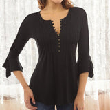 Flared Sleeve V-Neck Pleated Blouse