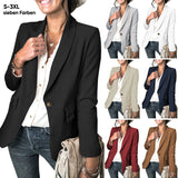 Women's Solid Lapel Collar One Button Front Slim Blazer