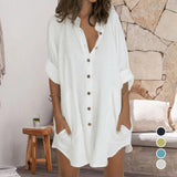 Women Solid Baggy Long Sleeve Shirt Dress Beach Cover Up Loose Button Down Top