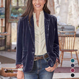 Women's Solid Long Sleeve Velvet Blazer Jacket
