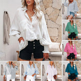 Women's Stripe Solid Color Beach Vacation Sunscreen Midi Shirt Blouse