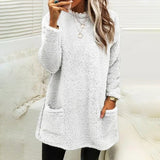 Furry Crew Neck Long Sleeve T-shirt With Pockets