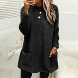 Furry Crew Neck Long Sleeve T-shirt With Pockets