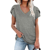 Women's Petal Sleeve Casual T-shirts - Grey