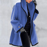 Hooded Color Block Woolen Coat