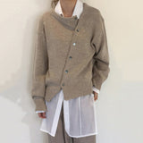 Irregular Slant Button Crew Neck Knit Jacket