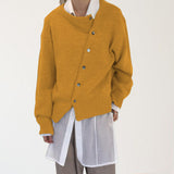 Irregular Slant Button Crew Neck Knit Jacket