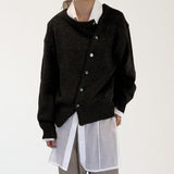 Irregular Slant Button Crew Neck Knit Jacket