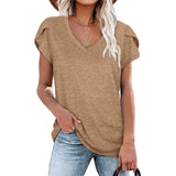 Women's Petal Sleeve Casual T-shirts - Khaki