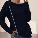 Label Long Sleeve Button Knitted Top