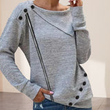 Label Long Sleeve Button Knitted Top