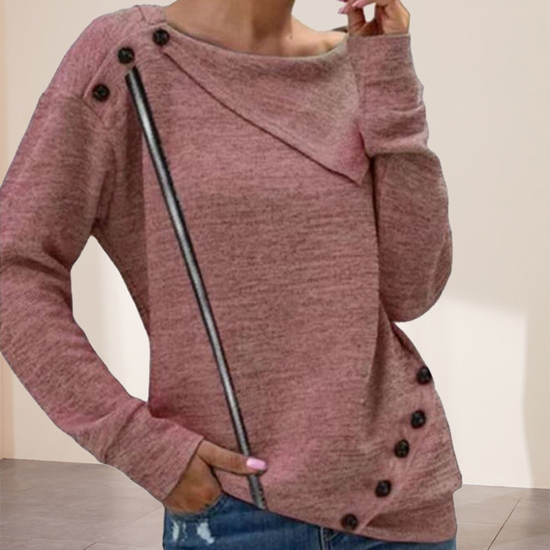 Label Long Sleeve Button Knitted Top