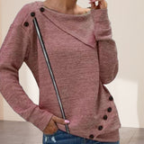 Label Long Sleeve Button Knitted Top