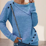 Label Long Sleeve Button Knitted Top