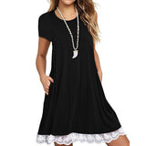Lace Panel Crew Neck Comfort Dress