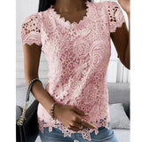 Lace Short Sleeve Pullover T-Shirt