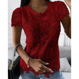 Lace Short Sleeve Pullover T-Shirt