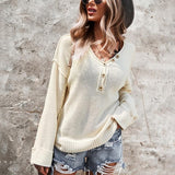 V-neck Buttons Long Sleeves Sweater Women's Long-Sleeve V-Neck SweaterWomens V Neck Long Sleeve Pullover Sweater