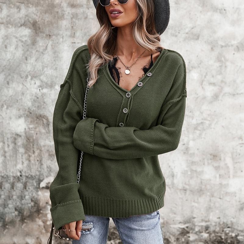 V-neck Buttons Long Sleeves Sweater