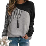 Ladies Striped Panel Crew Neck Long Sleeve Sweatshirt