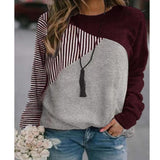 Ladies Striped Panel Crew Neck Long Sleeve Sweatshirt