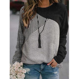 Ladies Striped Panel Crew Neck Long Sleeve Sweatshirt、