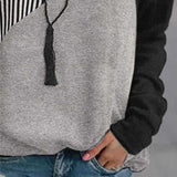 Ladies Striped Panel Crew Neck Long Sleeve Sweatshirt