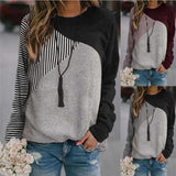Ladies Striped Panel Crew Neck Long Sleeve Sweatshirt