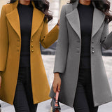 Lapel Solid Color Slim Woolen Coat