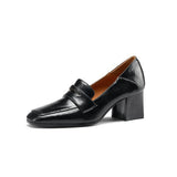 Leather Elegant Square Heel Loafers