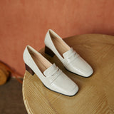 Leather Elegant Square Heel Loafers