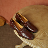 Leather Elegant Square Heel Loafers