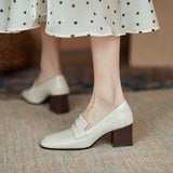 Leather Elegant Square Heel Loafers