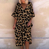 Leopard Print V-Neck Ruffle Sleeve Dress